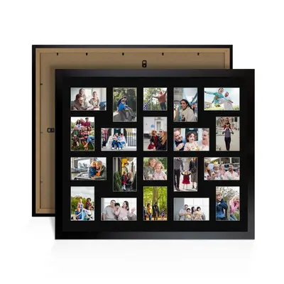 Mat Black Colour Multi Aperture Photo Frame 6X4 (x18) and 4X4 (x2) Pictures – Collage Wall Frame for Family Photos – 80x70cm Picture Frame Size