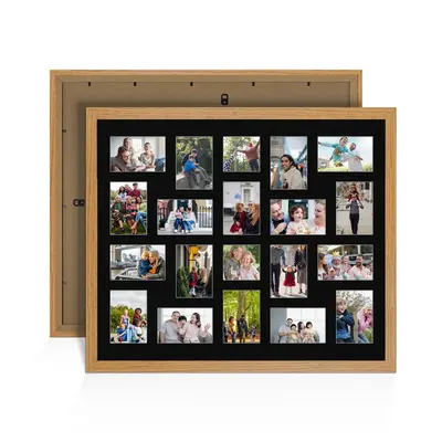 Oak Colour Multi Aperture Photo Frame 6X4 (x18) and 4X4 (x2) Pictures – Collage Wall Frame for Family Photos – 80x70cm Picture Frame Size