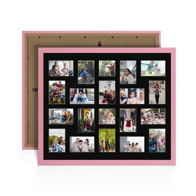 Pastel Pink Colour Multi Aperture Photo Frame 6X4 (x18) and 4X4 (x2) Pictures – Collage Wall Frame For Family Photos – 80x70cm Picture Frame Size