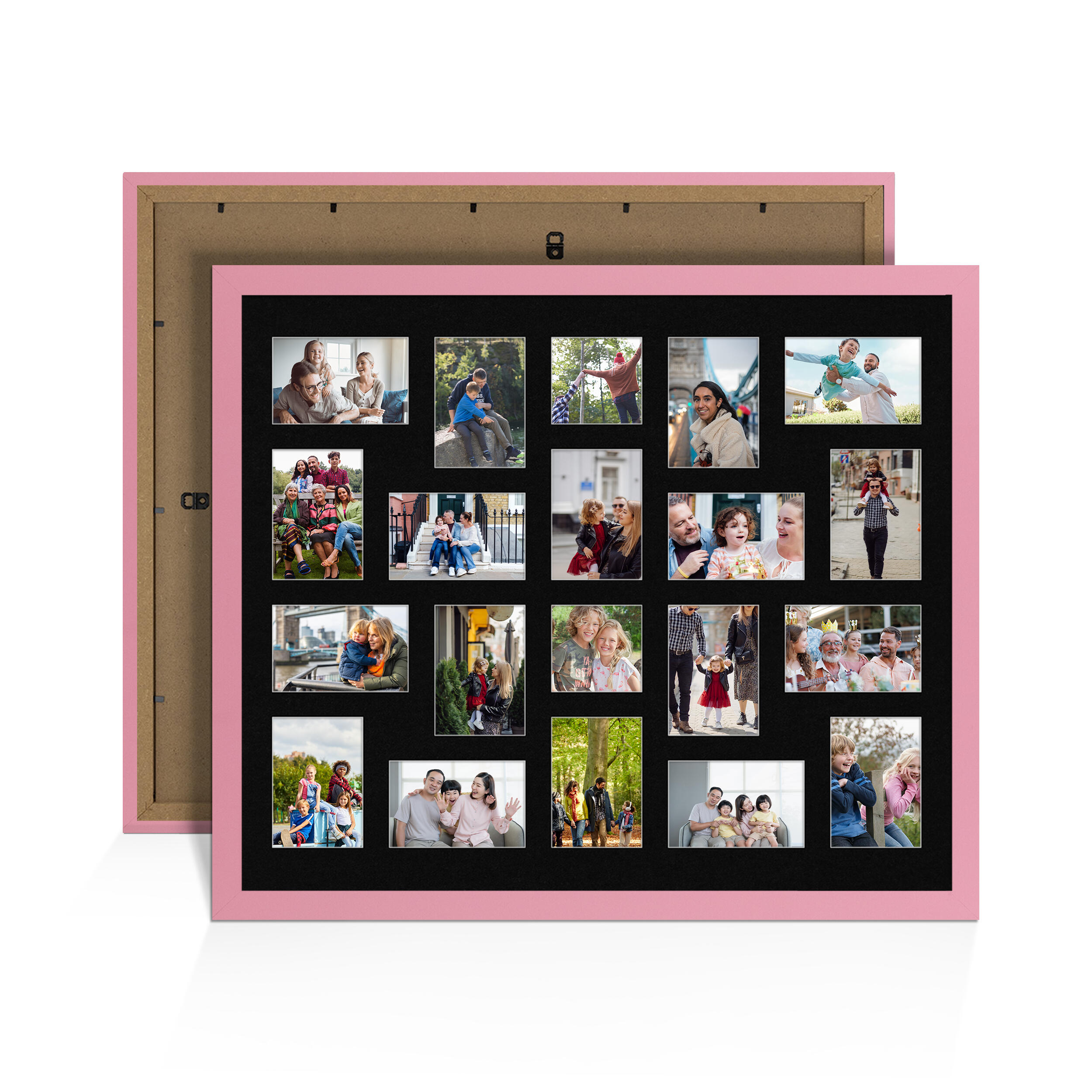 Pastel Pink Colour Multi Aperture Photo Frame 6X4 (x18) and 4X4 (x2) Pictures – Collage Wall Frame For Family Photos – 80x70cm Picture Frame Size