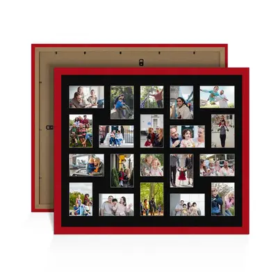 Red Colour Multi Aperture Photo Frame 6X4 (x18) and 4X4 (x2) Pictures – Collage Wall Frame for Family Photos – 80x70cm Picture Frame Size