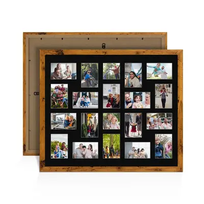 Rustic Oak Colour Multi Aperture Photo Frame 6X4 (x18) and 4X4 (x2) Pictures – Collage Wall Frame For Family Photos – 80x70cm Picture Frame Size