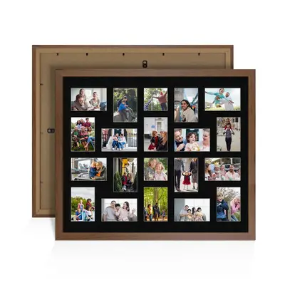 Walnut Colour Multi Aperture Photo Frame 6X4 (x18) and 4X4 (x2) Pictures – Collage Wall Frame For Family Photos – 80x70cm Picture Frame Size