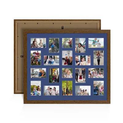 Dark Oak Colour Multi Aperture Photo Frame 6X4 (x18) and 4X4 (x2) Pictures – Collage Wall Frame for Family Photos – 80x70cm Picture Frame Size