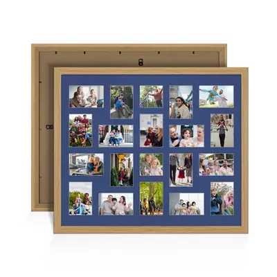 Light Oak Colour Multi Aperture Photo Frame 6X4 (x18) and 4X4 (x2) Pictures – Collage Wall Frame For Family Photos – 80x70cm Picture Frame Size