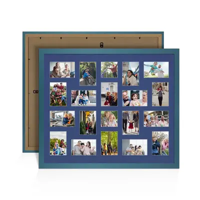 Navy Blue Colour Multi Aperture Photo Frame 6X4 (x18) and 4X4 (x2) Pictures – Collage Wall Frame For Family Photos – 80x70cm Picture Frame Size