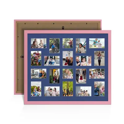 Pastel Pink Colour Multi Aperture Photo Frame 6X4 (x18) and 4X4 (x2) Pictures – Collage Wall Frame For Loved Ones Photos – 80x70cm Frame Size