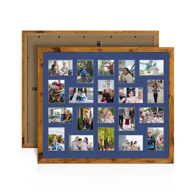 Rustic Oak Colour Multi Aperture Photo Frame 6X4 (x18) and 4X4 (x2) Pictures – Collage Wall Frame For Family Photos – 80x70cm Picture Frame Size