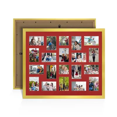 Gold Colour Multi Aperture Photo Frame 6X4 (x18) and 4X4 (x2) Pictures – Collage Wall Frame For Loved Ones Photos – 80x70cm Frame Size