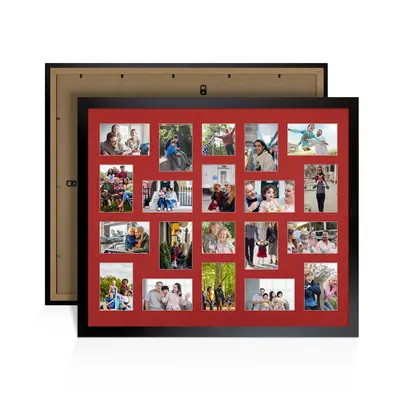 Mat Black Colour Multi Aperture Photo Frame 6X4 (x18) and 4X4 (x2) Pictures – Collage Wall Frame For Loved Ones Photos – 80x70cm Frame Size