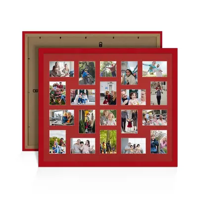 Red Colour Multi Aperture Photo Frame 6X4 (x18) and 4X4 (x2) Pictures – Collage Wall Frame For Loved Ones Photos – 80x70cm Frame Size