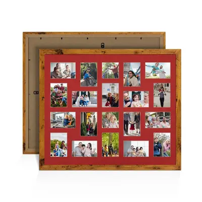 Rustic Oak Colour Multi Aperture Photo Frame 6X4 (x18) and 4X4 (x2) Pictures – Collage Wall Frame For Family Photos – 80x70cm Picture Frame Size