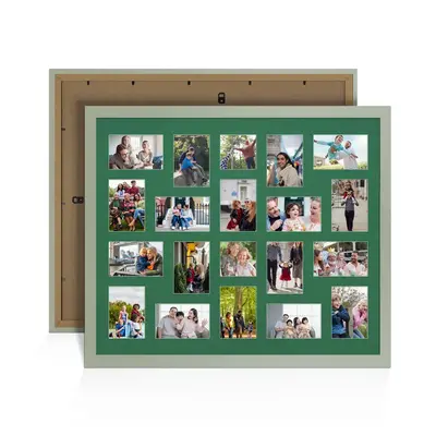 Green Colour Multi Aperture Photo Frame 6X4 (x18) and 4X4 (x2) Pictures – Collage Wall Frame For Family Photos – 80x70cm Picture Frame Size