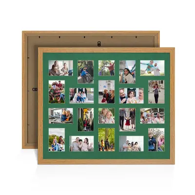 Oak Colour Multi Aperture Photo Frame 6X4 (x18) and 4X4 (x2) Pictures – Collage Wall Frame for Family Photos – 80x70cm Picture Frame Size