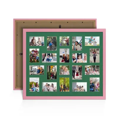 Pastel Pink Colour Multi Aperture Photo Frame 6X4 (x18) and 4X4 (x2) Pictures – Collage Wall Frame for Family Photos – 80x70cm Picture Frame Size