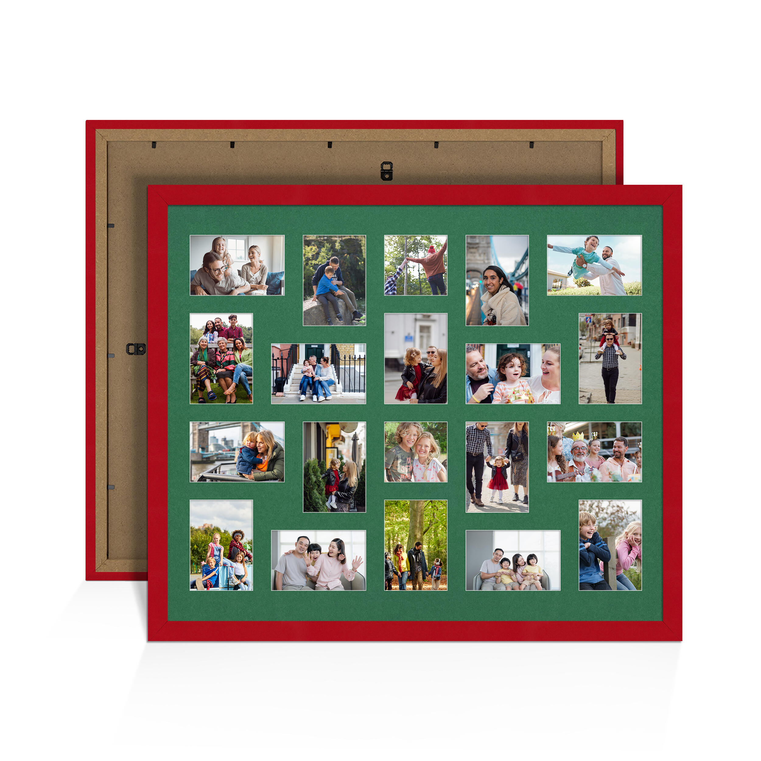 Red Colour Multi Aperture Photo Frame 6X4 (x18) and 4X4 (x2) Pictures – Collage Wall Frame For Family Photos – 80x70cm Picture Frame Size