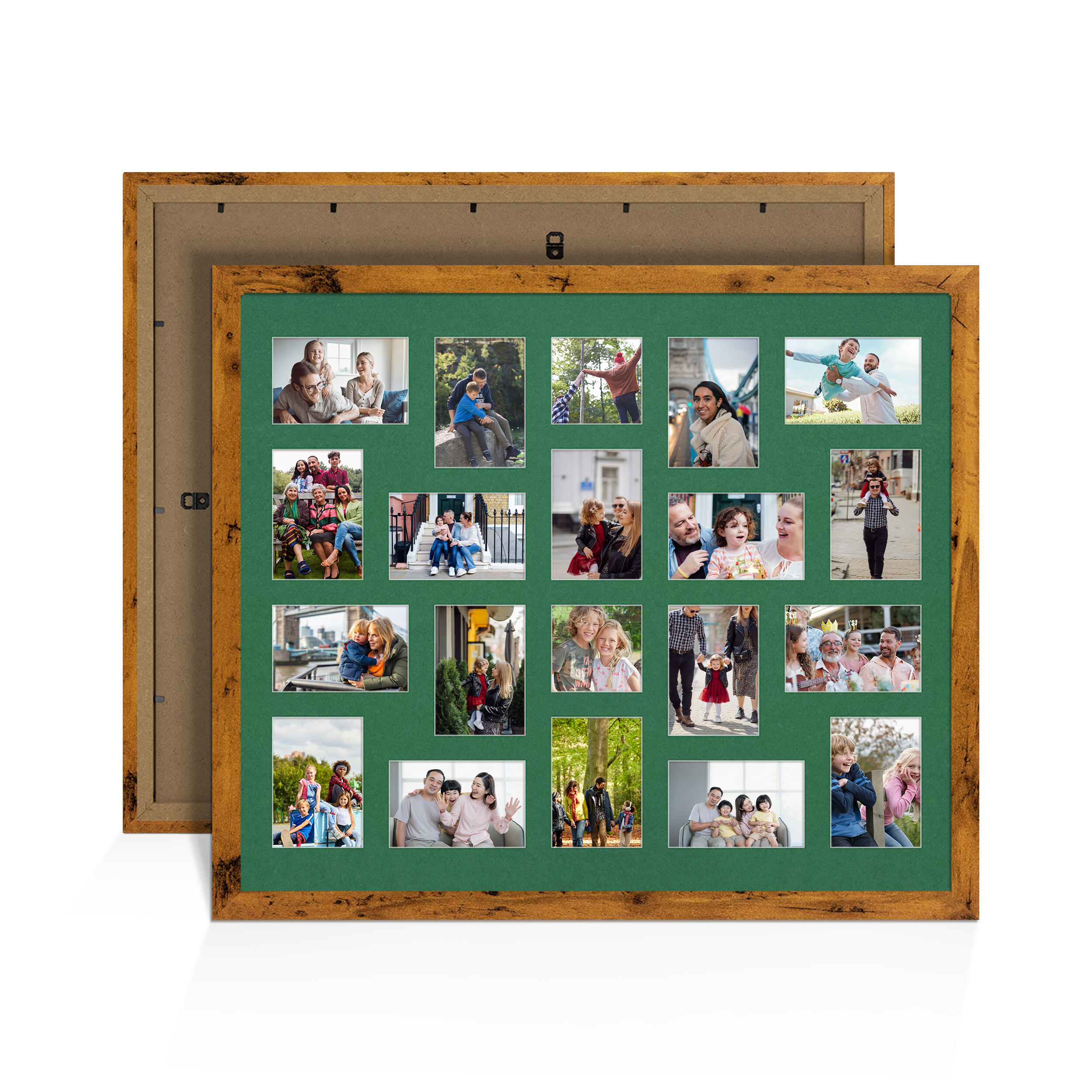 Rustic Oak Colour Multi Aperture Photo Frame 6X4 (x18) and 4X4 (x2) Pictures – Collage Wall Frame For Loved Ones Photos – 80x70cm Frame Size