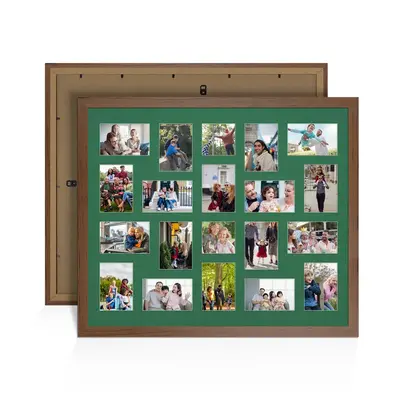 Walnut Colour Multi Aperture Photo Frame 6X4 (x18) and 4X4 (x2) Pictures – Collage Wall Frame For Family Photos – 80x70cm Picture Frame Size
