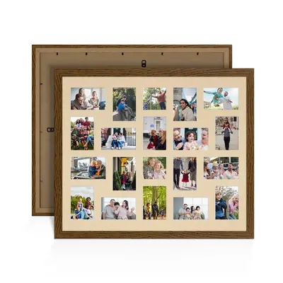 Dark Oak Colour Multi Aperture Photo Frame 6X4 (x18) and 4X4 (x2) Pictures – Collage Wall Frame for Family Photos – 80x70cm Picture Frame Size