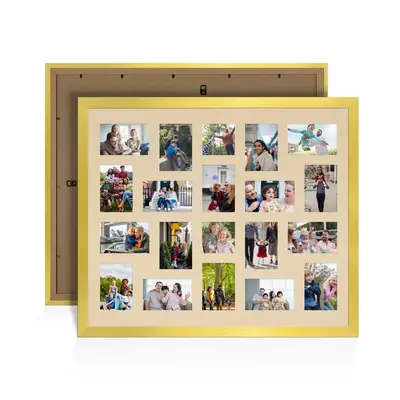 Gold Colour Multi Aperture Photo Frame 6X4 (x18) and 4X4 (x2) Pictures – Collage Wall Frame For Family Photos – 80x70cm Picture Frame Size