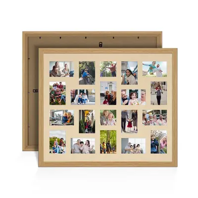 Light Oak Colour Multi Aperture Photo Frame 6X4 (x18) and 4X4 (x2) Pictures – Collage Wall Frame For Family Photos – 80x70cm Picture Frame Size