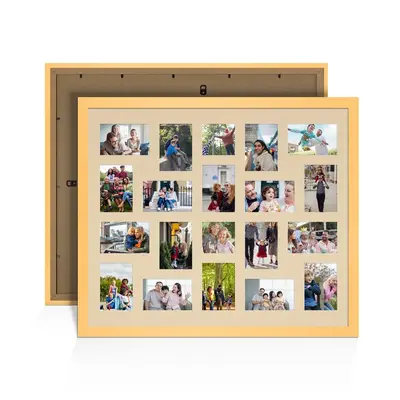Mustard Yellow Colour Multi Aperture Photo Frame 6X4 (x18) and 4X4 (x2) Pictures – Collage Wall Frame For Family Photos – 80x70cm Picture Frame Size