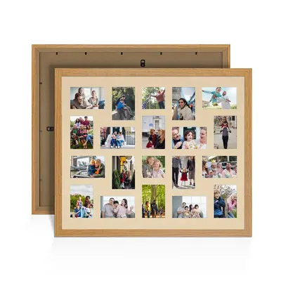 Oak Colour Multi Aperture Photo Frame 6X4 (x18) and 4X4 (x2) Pictures – Collage Wall Frame For Family Photos – 80x70cm Picture Frame Size