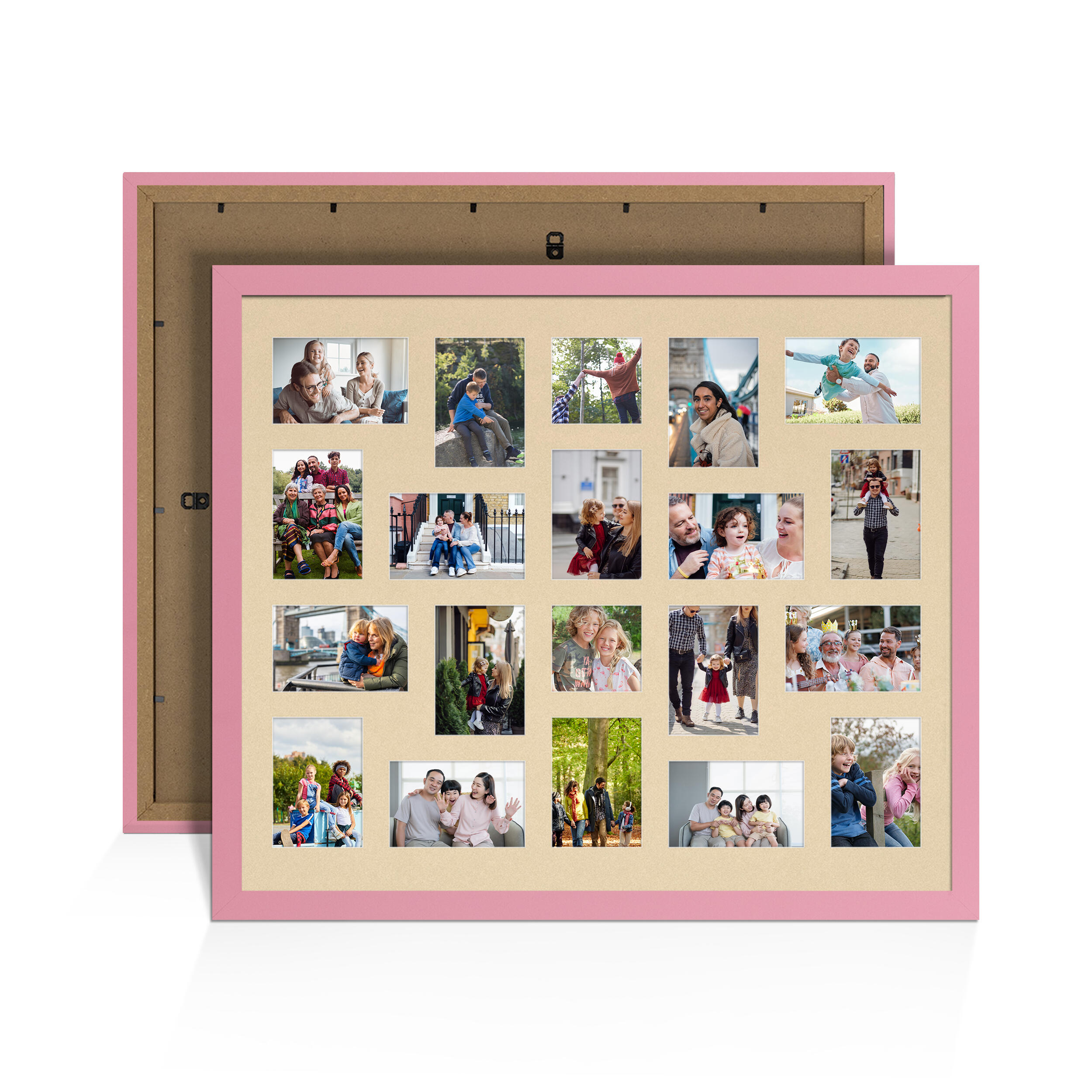 Pastel Pink Colour Multi Aperture Photo Frame 6X4 (x18) and 4X4 (x2) Pictures – Collage Wall Frame For Family Photos – 80x70cm Picture Frame Size