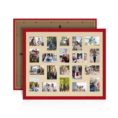 Red Colour Multi Aperture Photo Frame 6X4 (x18) and 4X4 (x2) Pictures – Collage Wall Frame For Family Photos – 80x70cm Picture Frame Size