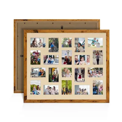Rustic Oak Colour Multi Aperture Photo Frame 6X4 (x18) and 4X4 (x2) Pictures – Collage Wall Frame for Family Photos – 80x70cm Picture Frame Size