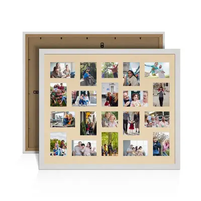 White Ash Colour Multi Aperture Photo Frame 6X4 (x18) and 4X4 (x2) Pictures – Collage Wall Frame For Family Photos – 80x70cm Picture Frame Size