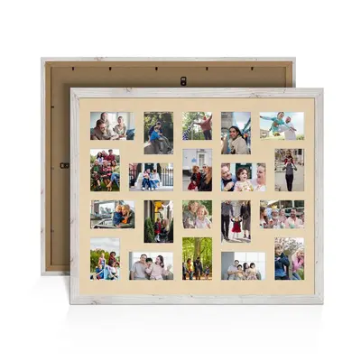 White Rustic Colour Multi Aperture Photo Frame 6X4 (x18) and 4X4 (x2) Pictures – Collage Wall Frame For Family Photos – 80x70cm Picture Frame Size