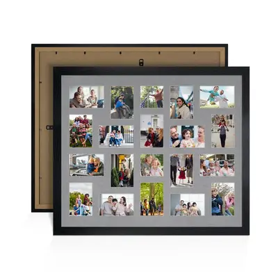 Black Colour Multi Aperture Photo Frame 6X4 (x18) and 4X4 (x2) Pictures – Collage Wall Frame For Family Photos – 80x70cm Picture Frame Size
