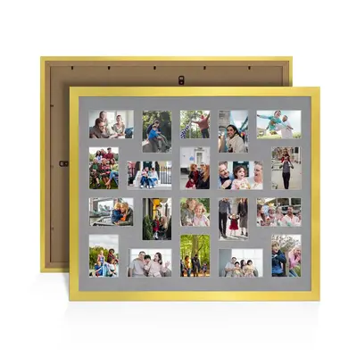 Gold Colour Multi Aperture Photo Frame 6X4 (x18) and 4X4 (x2) Pictures – Collage Wall Frame For Loved Ones Photos – 80x70cm Frame Size
