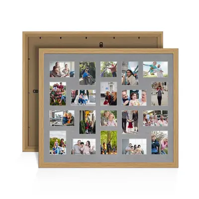 Light Oak Colour Multi Aperture Photo Frame 6X4 (x18) and 4X4 (x2) Pictures – Collage Wall Frame for Family Photos – 80x70cm Picture Frame Size