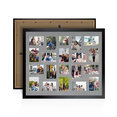 Mat Black Colour Multi Aperture Photo Frame 6X4 (x18) and 4X4 (x2) Pictures – Collage Wall Frame For Loved Ones Photos – 80x70cm Frame Size