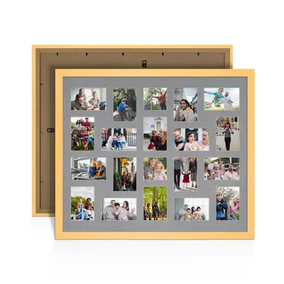 Mustard Yellow Colour Multi Aperture Photo Frame 6X4 (x18) and 4X4 (x2) Pictures – Collage Wall Frame For Loved Ones Photos – 80x70cm Frame Size