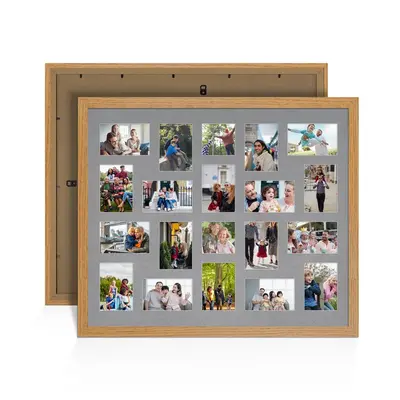 Oak Colour Multi Aperture Photo Frame 6X4 (x18) and 4X4 (x2) Pictures – Collage Wall Frame For Family Photos – 80x70cm Picture Frame Size
