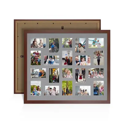 Rose Wood Colour Multi Aperture Photo Frame 6X4 (x18) and 4X4 (x2) Pictures – Collage Wall Frame for Family Photos – 80x70cm Picture Frame Size
