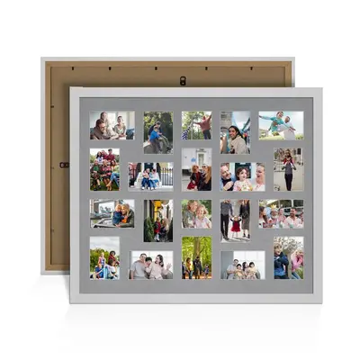 Silver Colour Multi Aperture Photo Frame 6X4 (x18) and 4X4 (x2) Pictures – Collage Wall Frame For Family Photos – 80x70cm Picture Frame Size