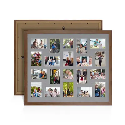 Walnut Colour Multi Aperture Photo Frame 6X4 (x18) and 4X4 (x2) Pictures – Collage Wall Frame for Family Photos – 80x70cm Picture Frame Size