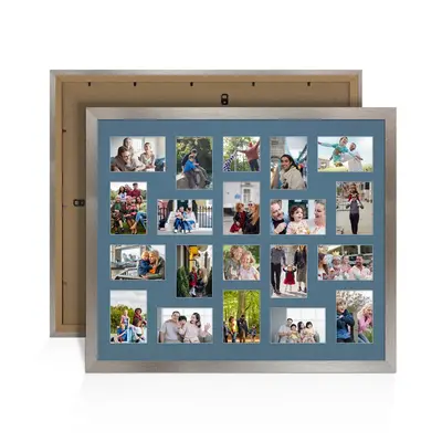 Aluminium Colour Multi Aperture Photo Frame 6X4 (x18) and 4X4 (x2) Pictures – Collage Wall Frame for Family Photos – 80x70cm Picture Frame Size
