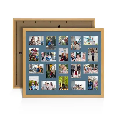 Country Pine Colour Multi Aperture Photo Frame 6X4 (x18) and 4X4 (x2) Pictures – Collage Wall Frame For Family Photos – 80x70cm Picture Frame Size