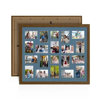 Dark Oak Colour Multi Aperture Photo Frame 6X4 (x18) and 4X4 (x2) Pictures – Collage Wall Frame For Loved Ones Photos – 80x70cm Frame Size
