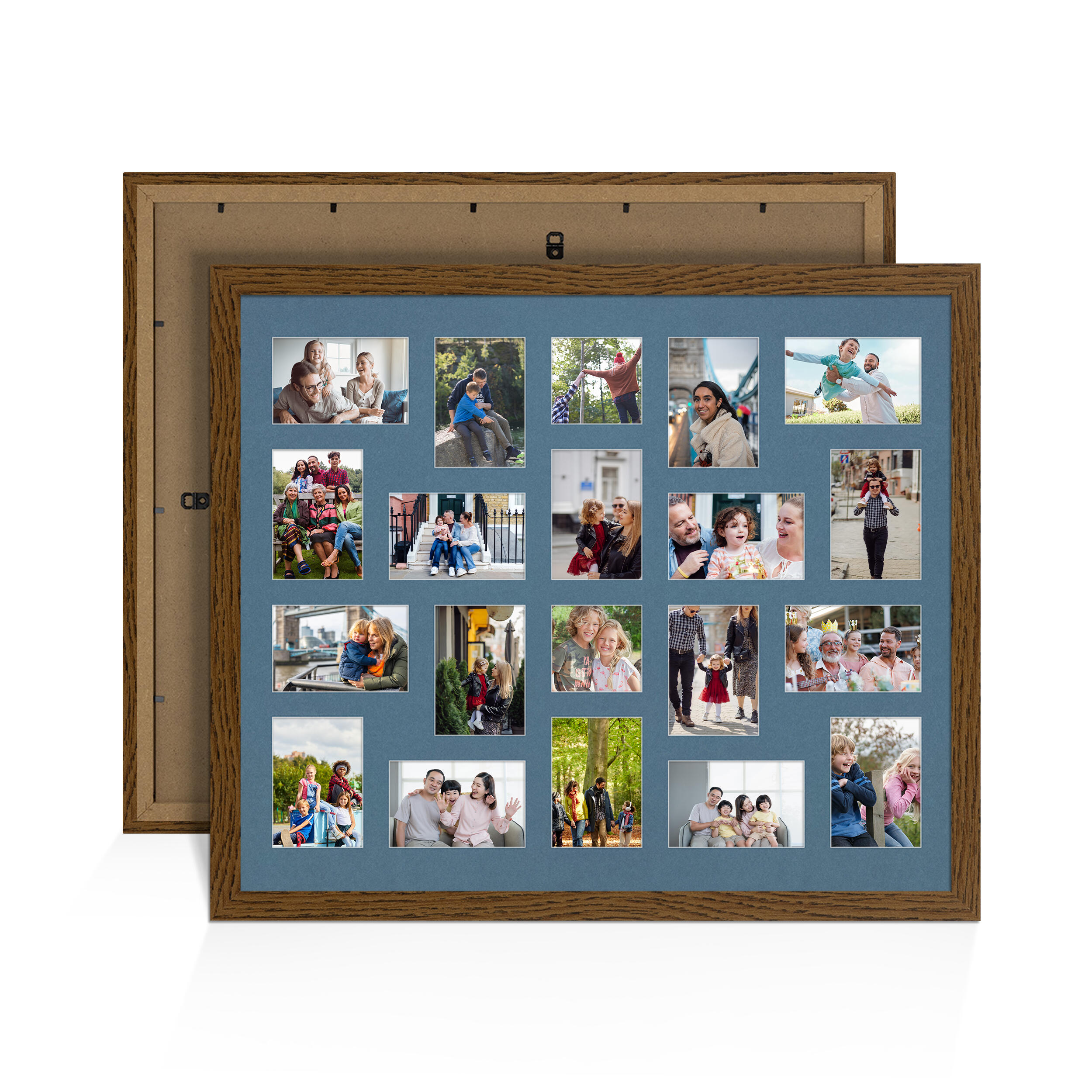 Dark Oak Colour Multi Aperture Photo Frame 6X4 (x18) and 4X4 (x2) Pictures – Collage Wall Frame For Loved Ones Photos – 80x70cm Frame Size