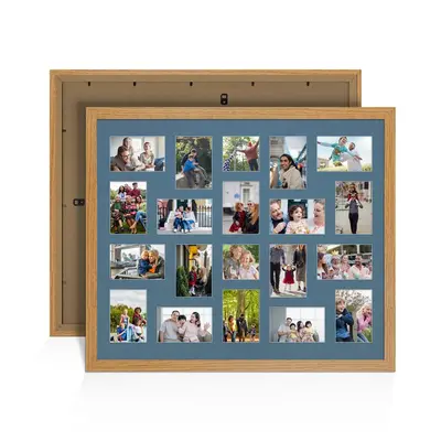 Oak Colour Multi Aperture Photo Frame 6X4 (x18) and 4X4 (x2) Pictures – Collage Wall Frame For Loved Ones Photos – 80x70cm Frame Size