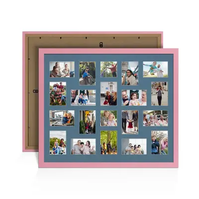Pastel Pink Colour Multi Aperture Photo Frame 6X4 (x18) and 4X4 (x2) Pictures – Collage Wall Frame for Family Photos – 80x70cm Picture Frame Size