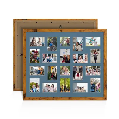 Rustic Oak Colour Multi Aperture Photo Frame 6X4 (x18) and 4X4 (x2) Pictures – Collage Wall Frame For Family Photos – 80x70cm Picture Frame Size