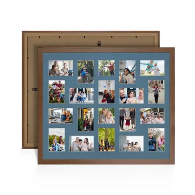 Walnut Colour Multi Aperture Photo Frame 6X4 (x18) and 4X4 (x2) Pictures – Collage Wall Frame For Loved Ones Photos – 80x70cm Frame Size