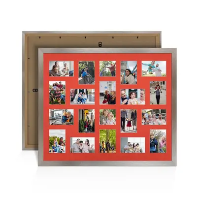Aluminium Colour Multi Aperture Photo Frame 6X4 (x18) and 4X4 (x2) Pictures – Collage Wall Frame For Family Photos – 80x70cm Picture Frame Size